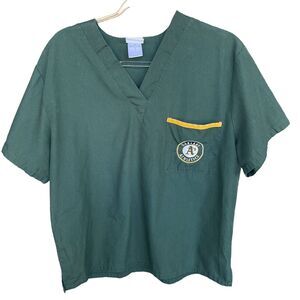 Genuine Merchandise Oakland A's Scrub Top Unisex Medium Green Logo Baseball